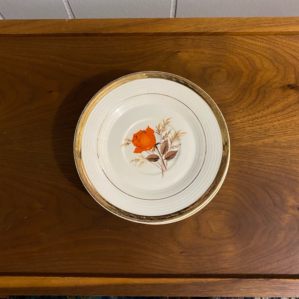 American Limoges Triumph Vermillion Rose Bread Plates 22-k Gold Set of 6
